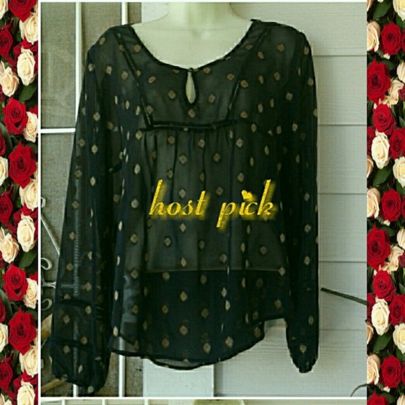 LUCKY BRAND Tops - LUCKY BRAND BLACK WITH ABSTRACT PRINT BOHO TOP